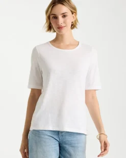 Cotton Slub Crewneck Button Tee