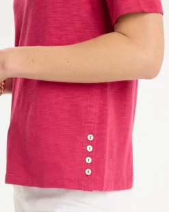 Cotton Slub Crewneck Button Tee