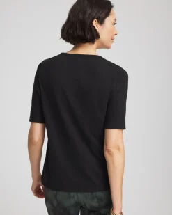 Cotton Slub Crewneck Button Tee
