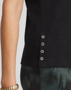 Cotton Slub Crewneck Button Tee