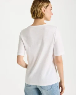 Cotton Slub Crewneck Button Tee