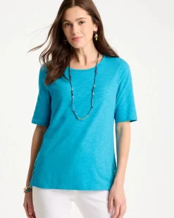 Cotton Slub Crewneck Button Tee