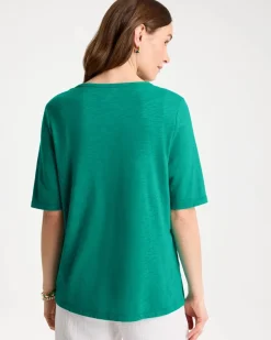 Cotton Slub Crewneck Button Tee