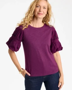Cotton Slub Poplin Pleat Sleeve Tee