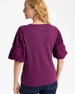 Cotton Slub Poplin Pleat Sleeve Tee