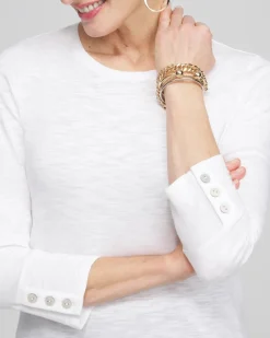 Cotton Slub 3/4 Sleeve Button Tee