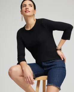Cotton Slub 3/4 Sleeve Button Tee