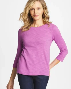 Cotton Slub 3/4 Sleeve Button Tee