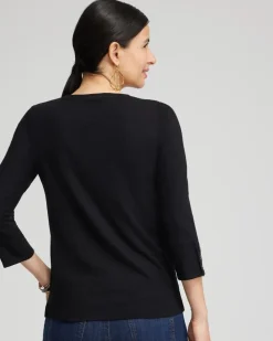 Cotton Slub 3/4 Sleeve Button Tee