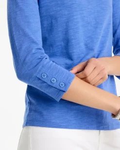 Cotton Slub 3/4 Sleeve Button Tee