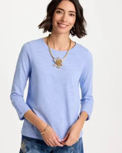 Cotton Slub 3/4 Sleeve Button Tee