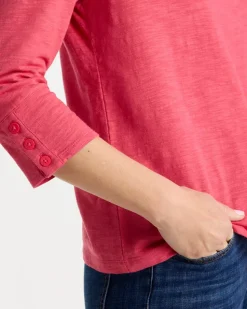 Cotton Slub 3/4 Sleeve Button Tee