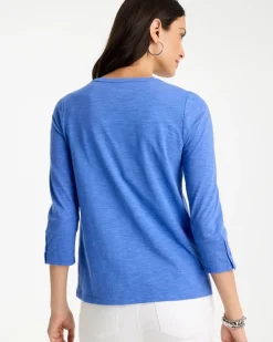 Cotton Slub 3/4 Sleeve Button Tee