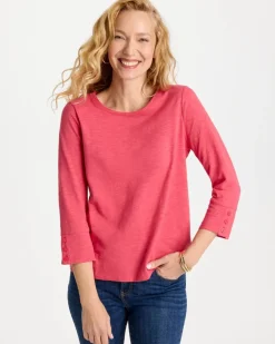 Cotton Slub 3/4 Sleeve Button Tee