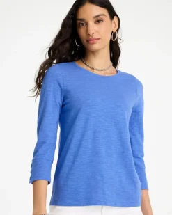 Cotton Slub 3/4 Sleeve Button Tee