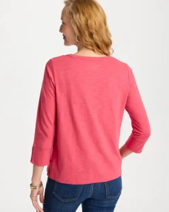 Cotton Slub 3/4 Sleeve Button Tee