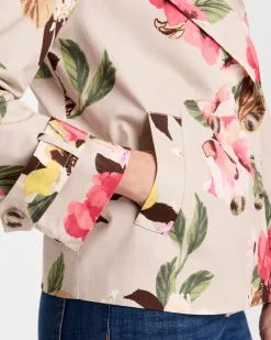 Cotton-Stretch Floral Trench Coat
