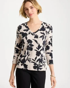 Cotton Stretch 3/4 Sleeve Floral Tee