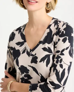 Cotton Stretch 3/4 Sleeve Floral Tee