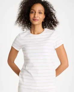 Cotton Stretch Striped Cap Sleeve Tee