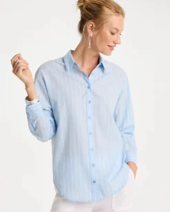 Cotton Voile Collared Striped Shirt