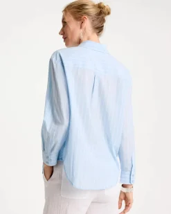 Cotton Voile Collared Striped Shirt