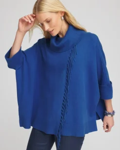 Cowl Neck Fringe Cashmere Blend Poncho