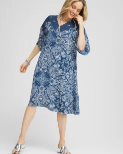 Crepe Lace-Neck Dress