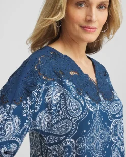 Crepe Lace-Neck Dress