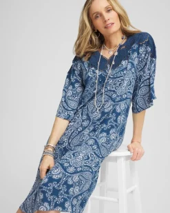 Crepe Lace-Neck Dress