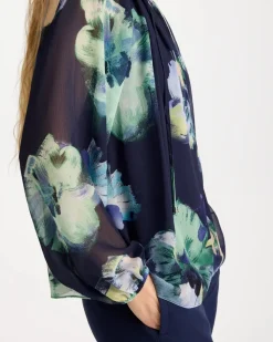 Crinkle Chiffon Tie-Front Blouse
