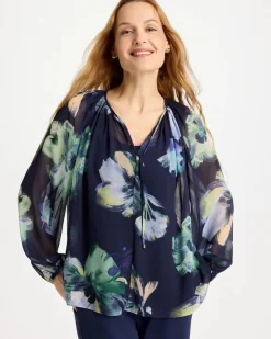 Crinkle Chiffon Tie-Front Blouse