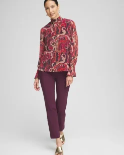 Crinkle Shine Mock-Neck Top