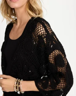 Crochet Lace Sequin Short Kimono
