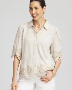 Crochet Trim Linen Shirt