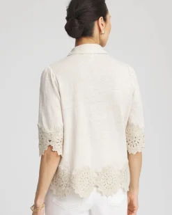 Crochet Trim Linen Shirt