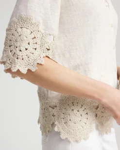 Crochet Trim Linen Shirt