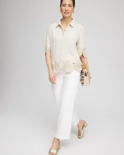 Crochet Trim Linen Shirt