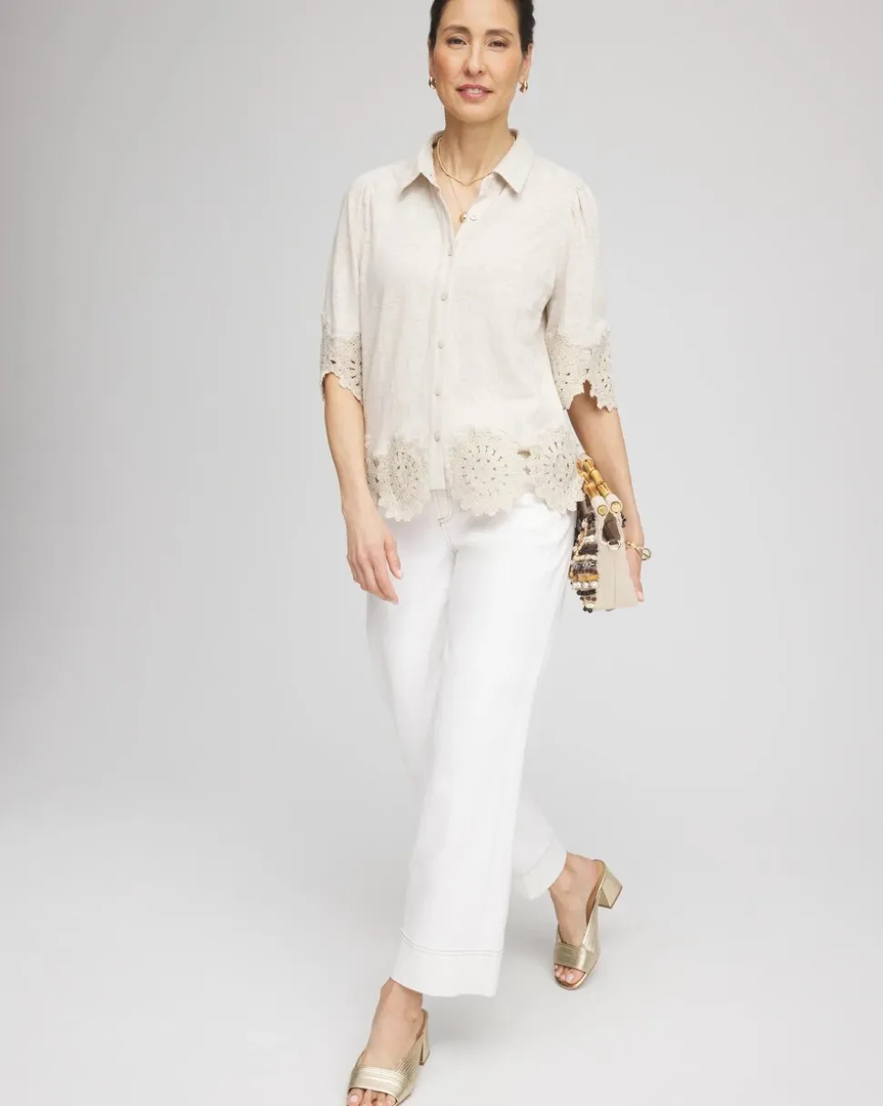 Crochet Trim Linen Shirt
