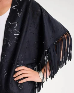 Cutout Faux Suede Fringe Ruana