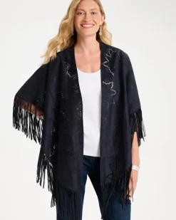 Cutout Faux Suede Fringe Ruana