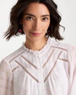 Cutwork Trim Chiffon Blouse