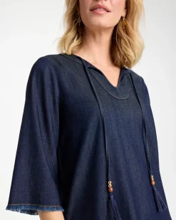 Denim Frayed Knee-Length Dress
