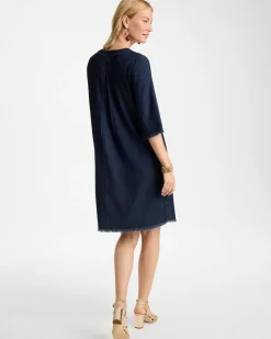 Denim Frayed Knee-Length Dress