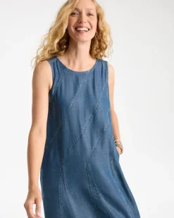 Denim Godet Sleeveless Dress