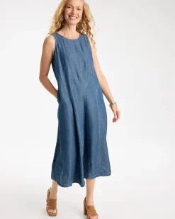 Denim Godet Sleeveless Dress