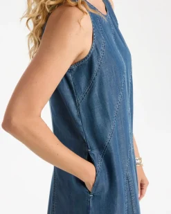 Denim Godet Sleeveless Dress