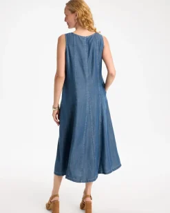 Denim Godet Sleeveless Dress