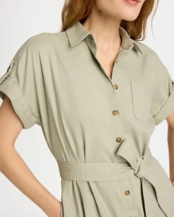 Dolman Tie Hemp Denim Shirtdress
