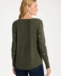 Ella Embellished V-Neck Pullover Sweater